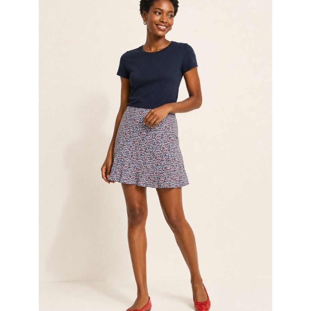 J.Crew Gwen Summer Fields Floral Slip Skirt L Knee Length Red Blue 90s